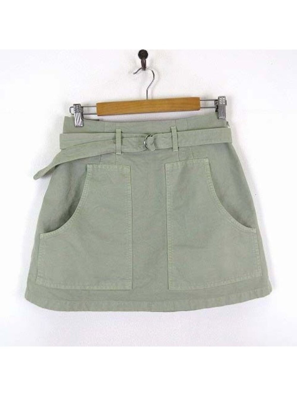 Prada Vintage Canvas Mini Skirt Miniskirt Triangle Logo Waist Belt M Khaki 40
